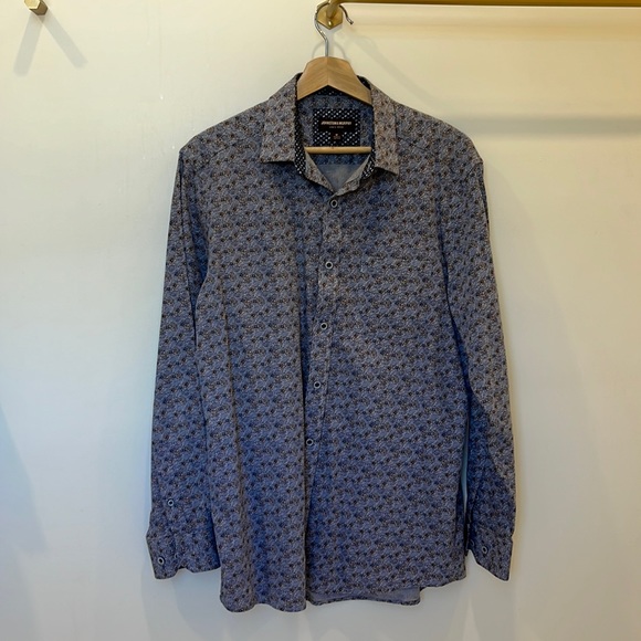 Barely worn, perfect condition. Black and blue floral print button up shirt. - Picture 2 of 2